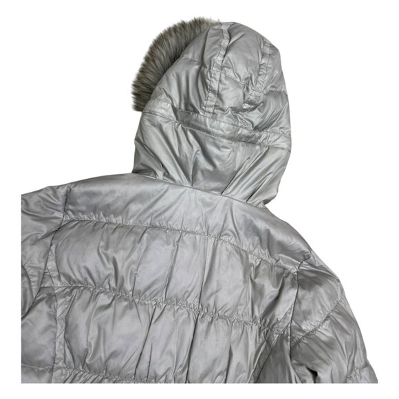 EDDIE BAUER Goose Down Silver Faux Fur Winter Puffer Parka Coat Jacket Womens S - Picture 4 of 8